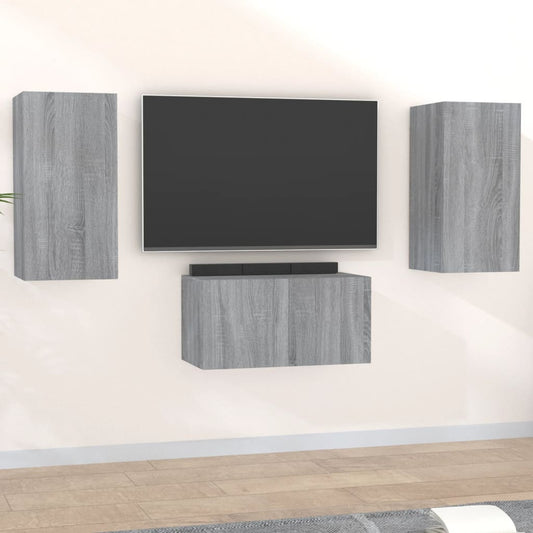 vidaXL 3 Piece TV Cabinet Set Grey Sonoma Engineered Wood