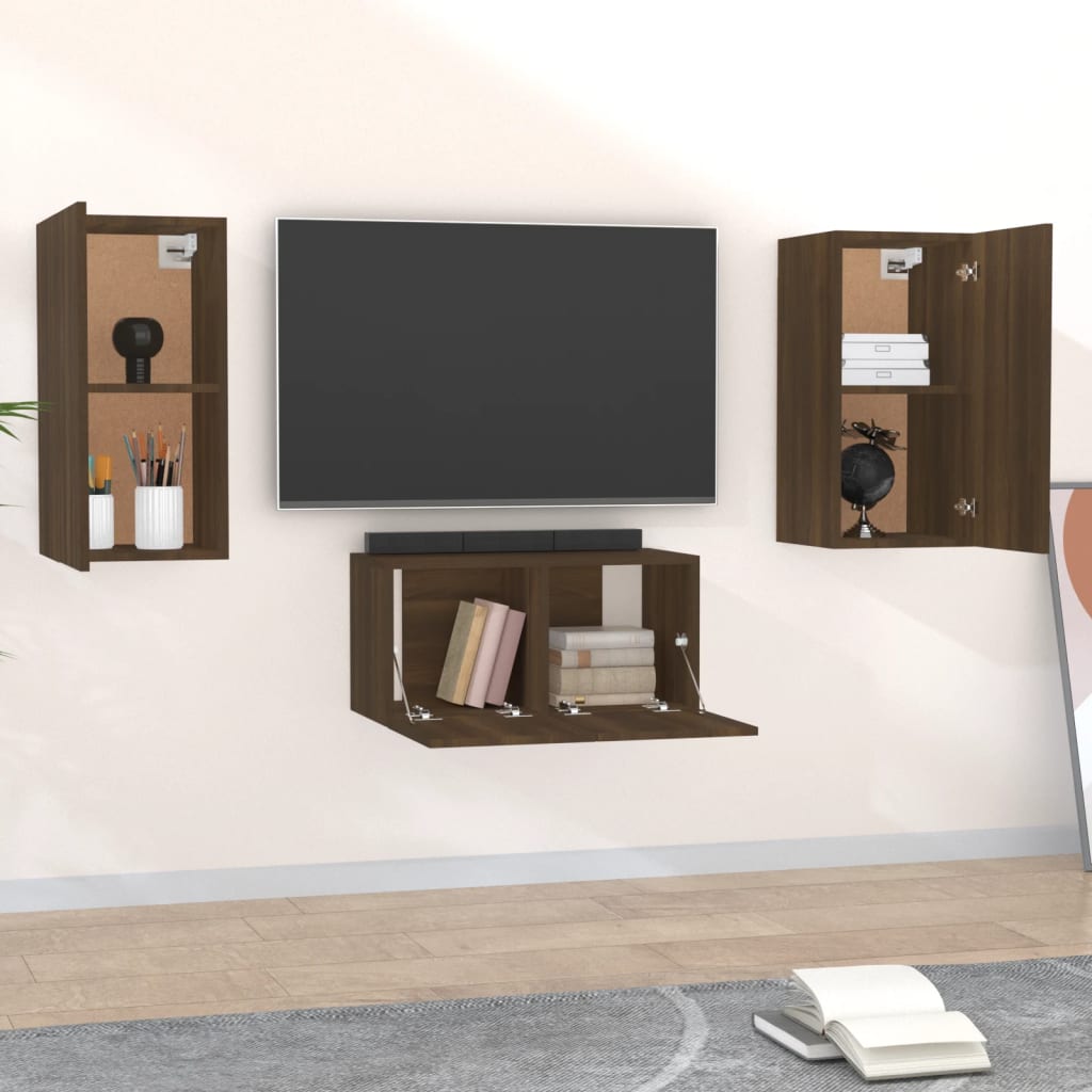 vidaXL 3 Piece TV Cabinet Set Brown Oak Engineered Wood