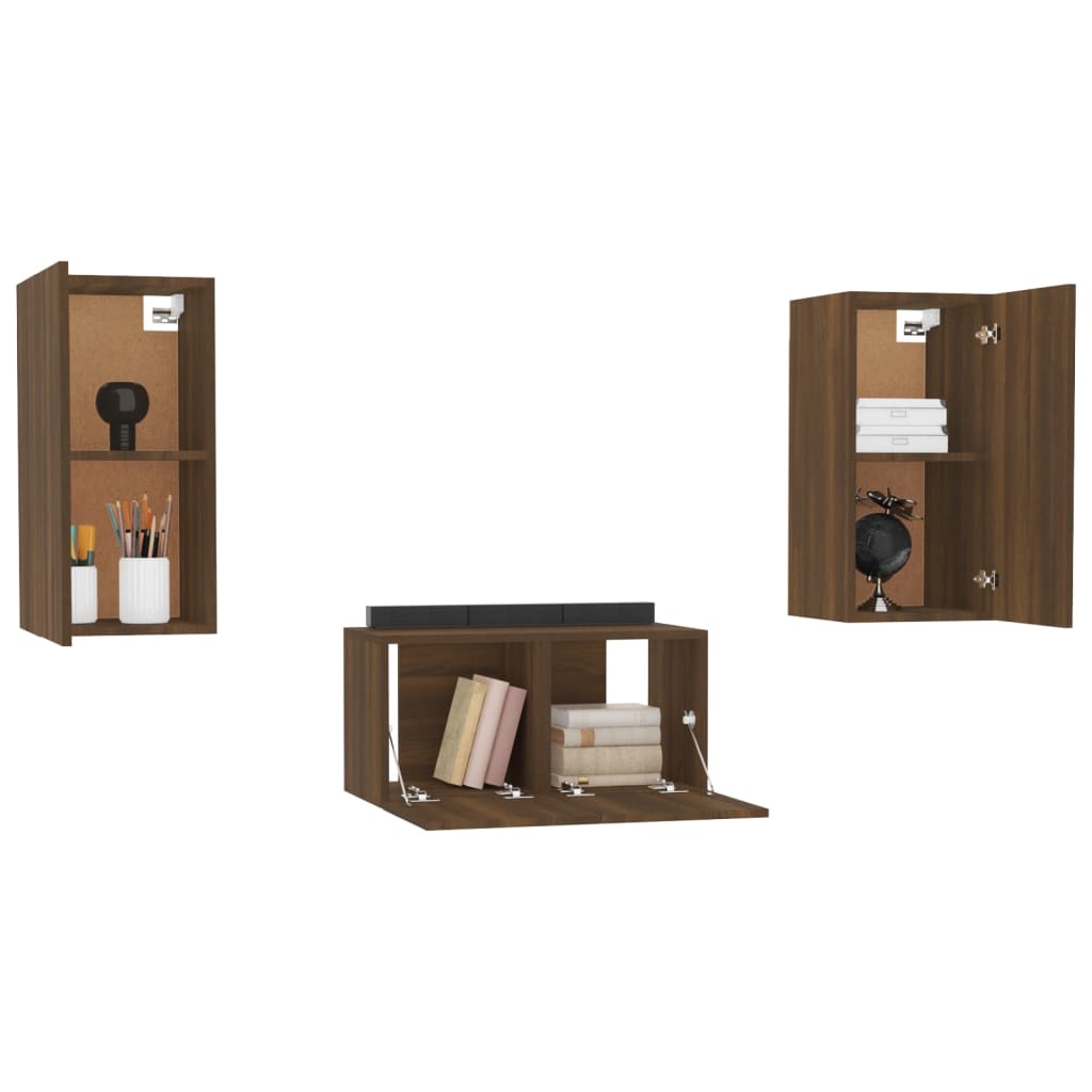 vidaXL 3 Piece TV Cabinet Set Brown Oak Engineered Wood