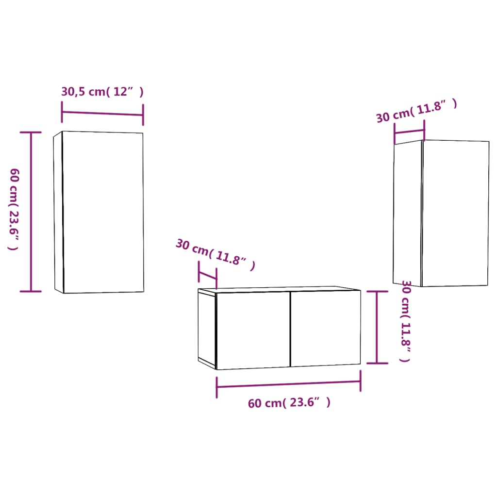 vidaXL 3 Piece TV Cabinet Set Brown Oak Engineered Wood