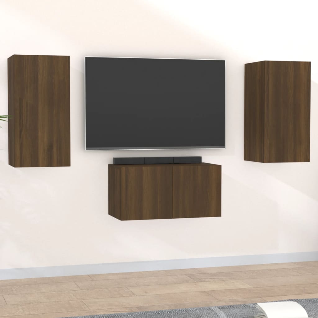 vidaXL 3 Piece TV Cabinet Set Brown Oak Engineered Wood