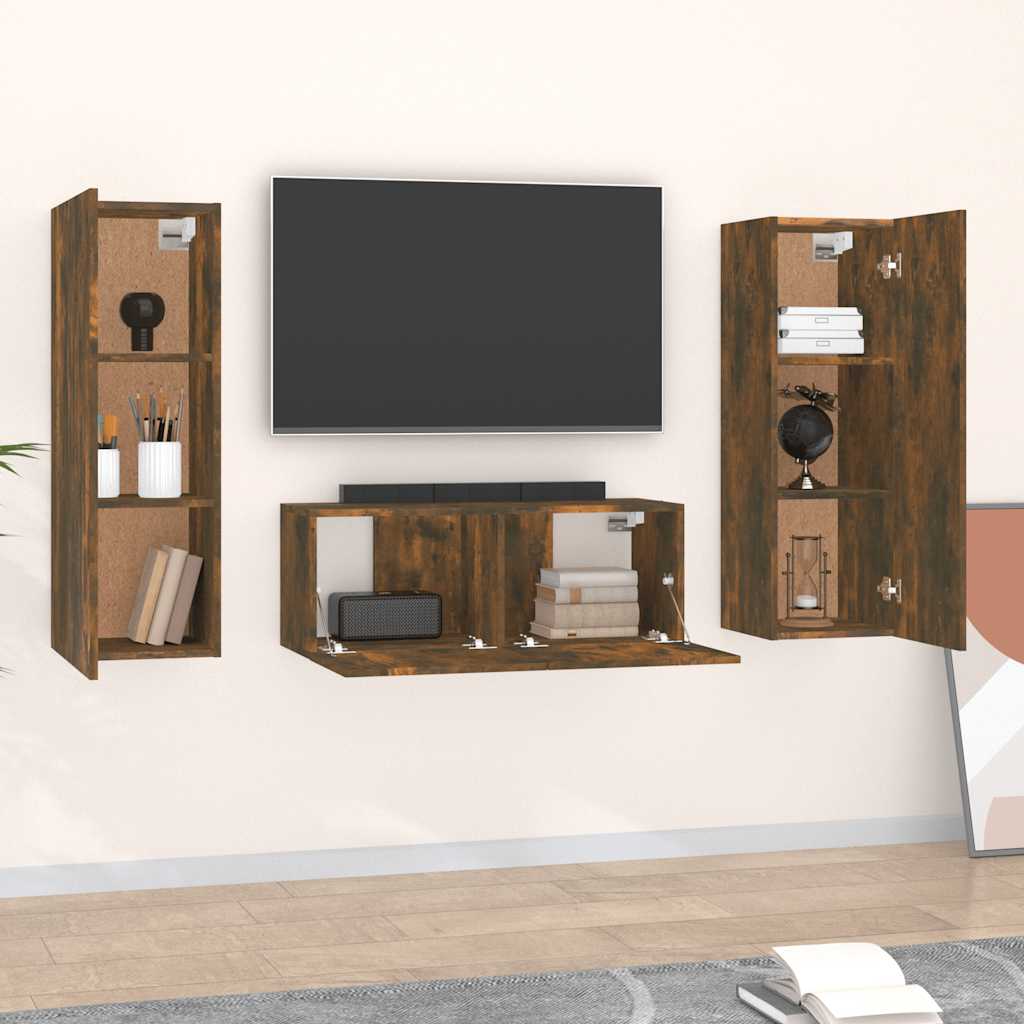 3 Piece TV Cabinet Set Smoked Oak Engineered Wood