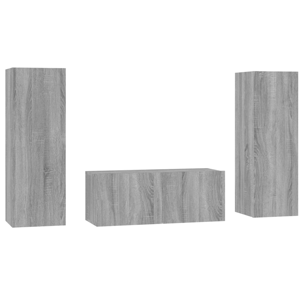 vidaXL 3 Piece TV Cabinet Set Grey Sonoma Engineered Wood