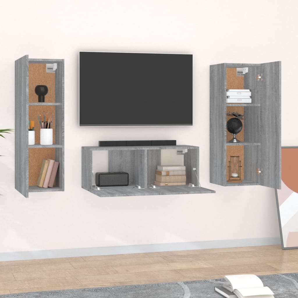 vidaXL 3 Piece TV Cabinet Set Grey Sonoma Engineered Wood