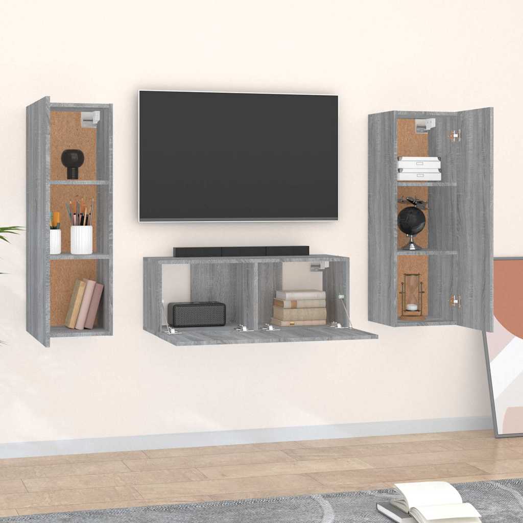 3 Piece TV Cabinet Set Grey Sonoma Engineered Wood