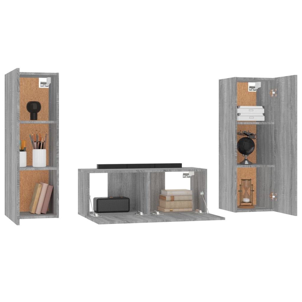 vidaXL 3 Piece TV Cabinet Set Grey Sonoma Engineered Wood