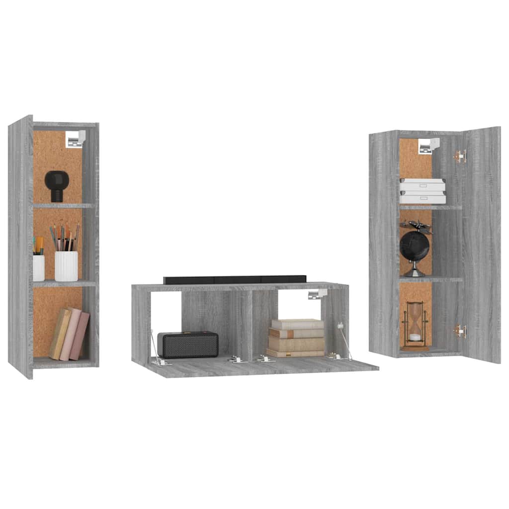 3 Piece TV Cabinet Set Grey Sonoma Engineered Wood
