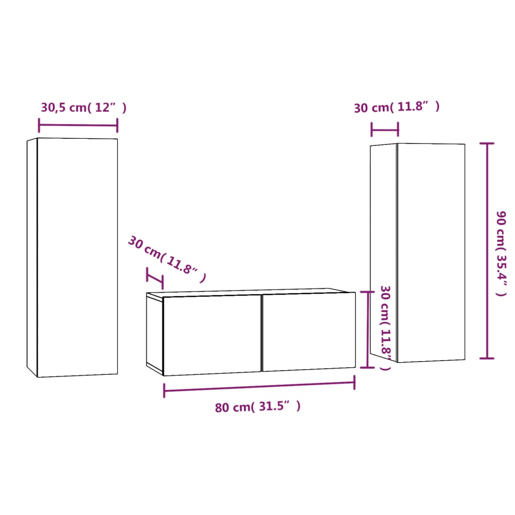 vidaXL 3 Piece TV Cabinet Set Grey Sonoma Engineered Wood