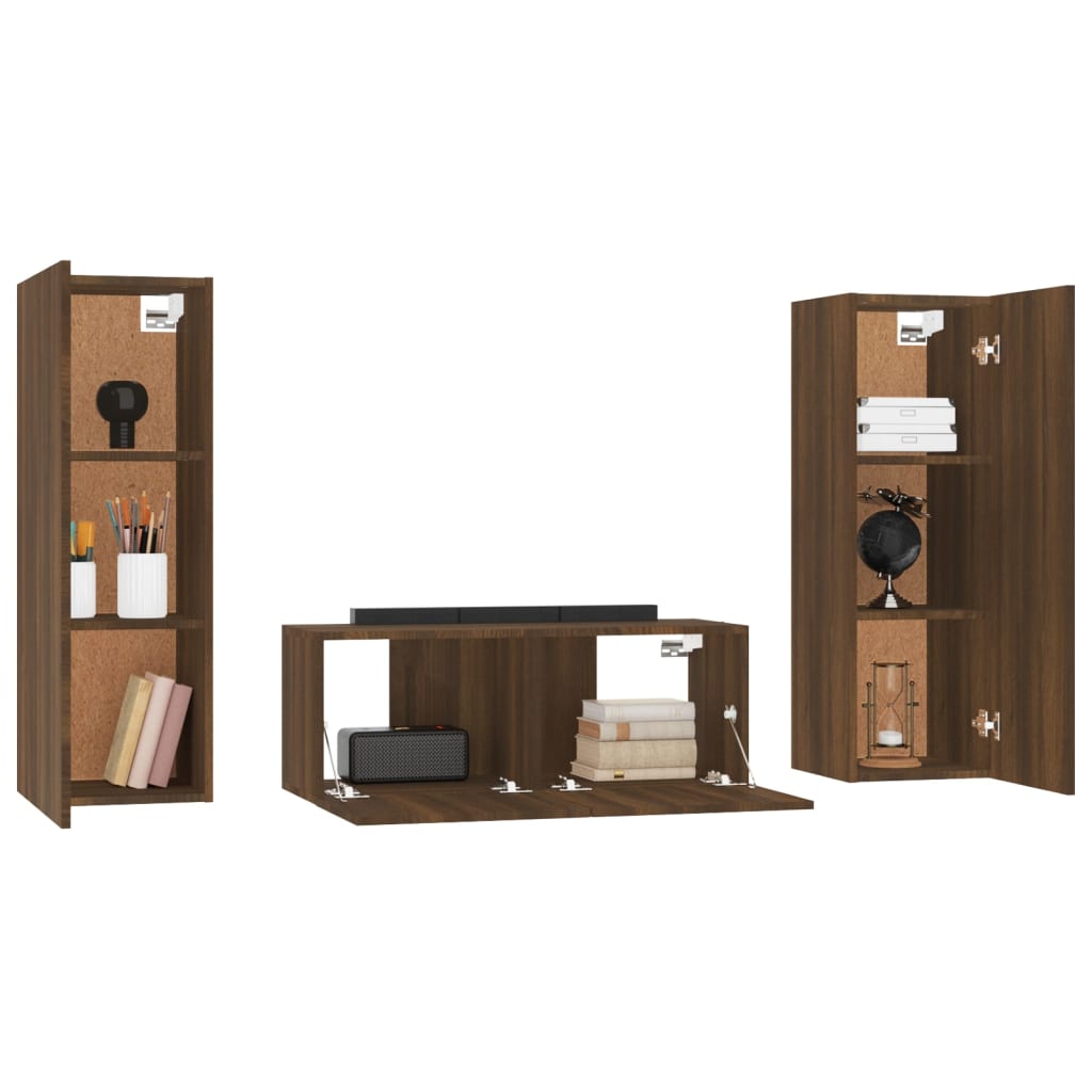 vidaXL 3 Piece TV Cabinet Set Brown Oak Engineered Wood