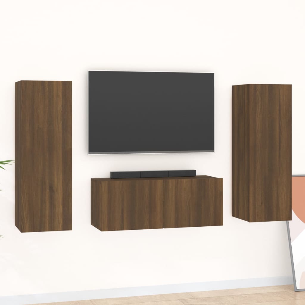 vidaXL 3 Piece TV Cabinet Set Brown Oak Engineered Wood