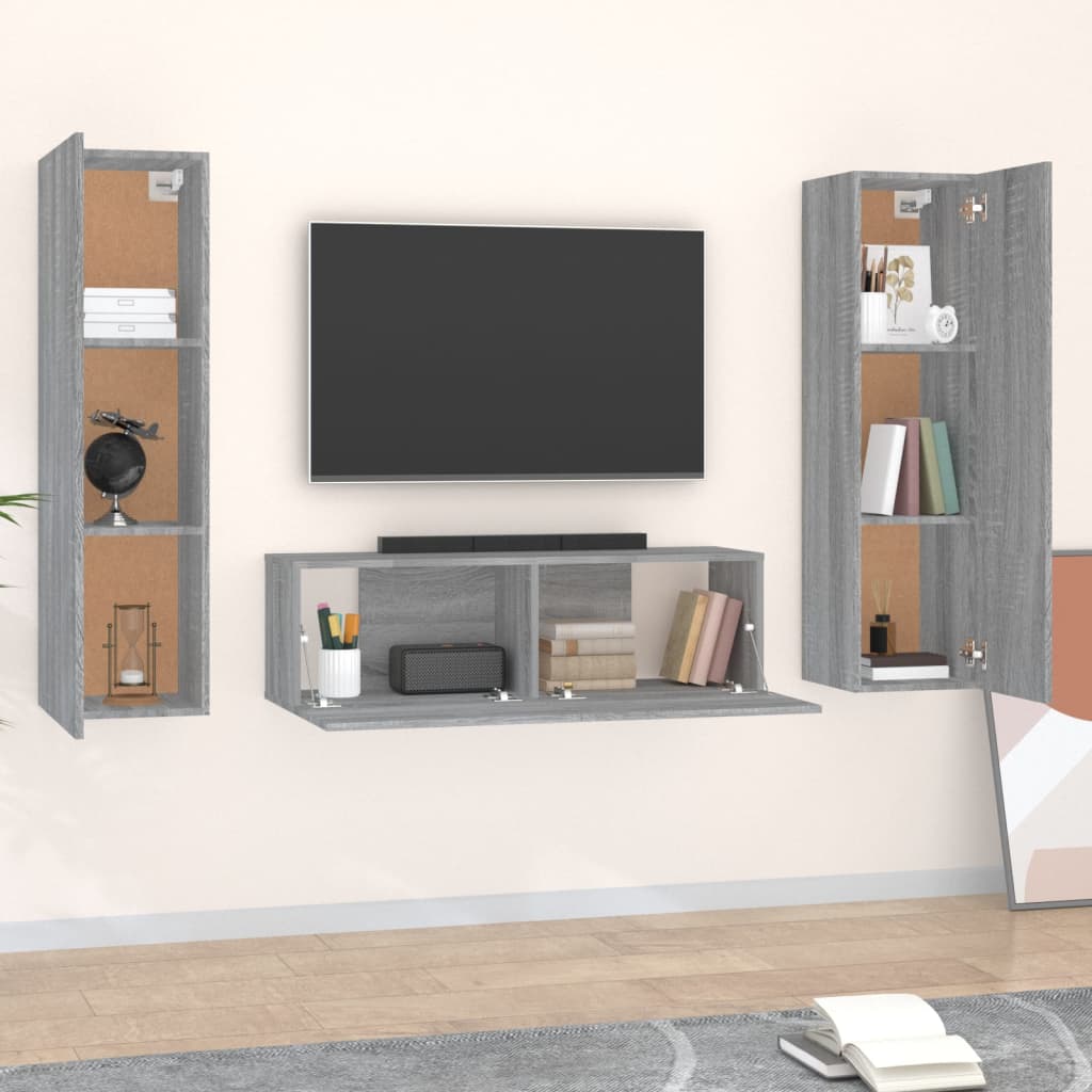 vidaXL 3 Piece TV Cabinet Set Grey Sonoma Engineered Wood