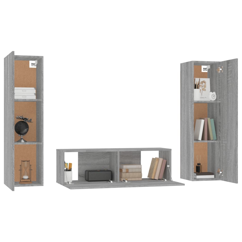 vidaXL 3 Piece TV Cabinet Set Grey Sonoma Engineered Wood