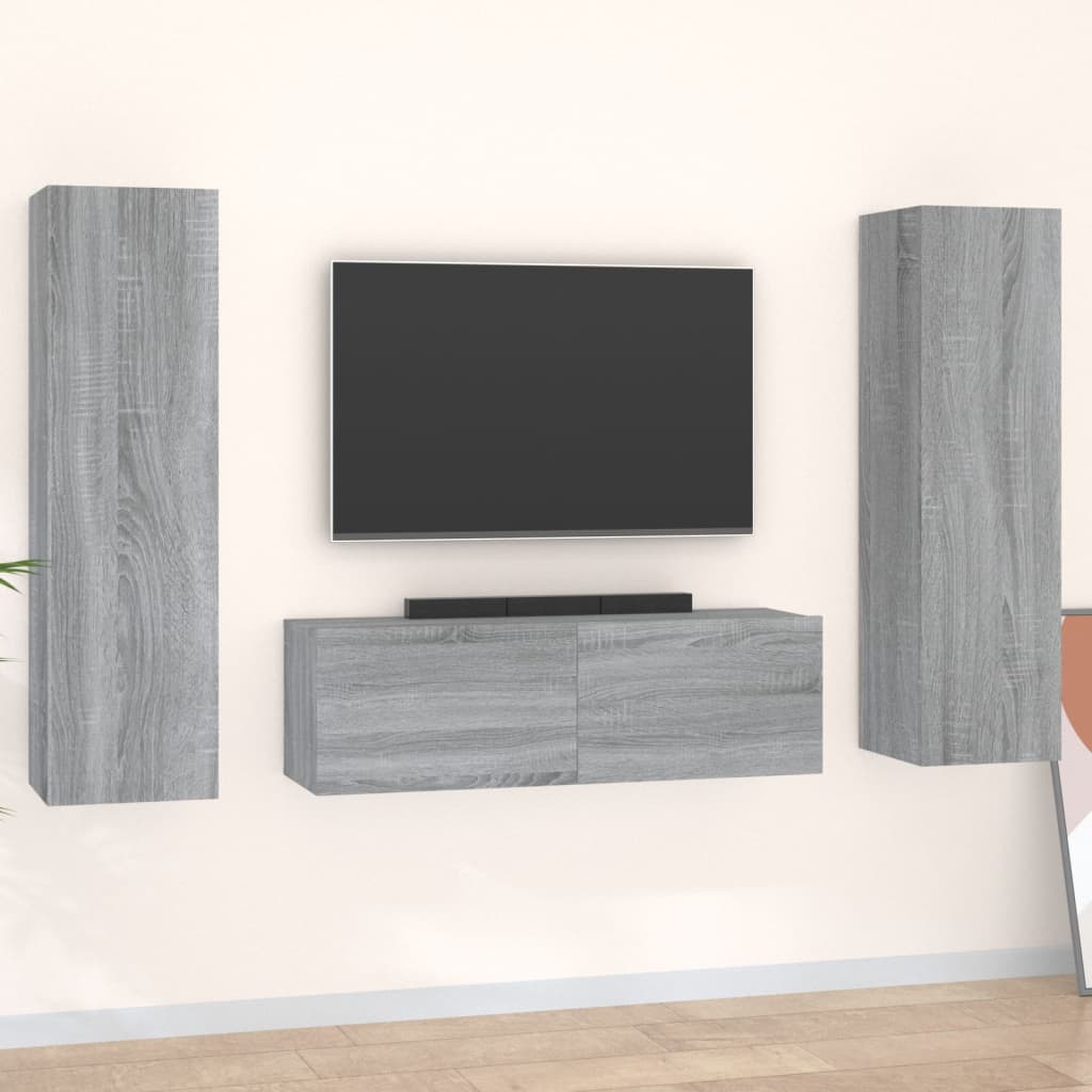 vidaXL 3 Piece TV Cabinet Set Grey Sonoma Engineered Wood