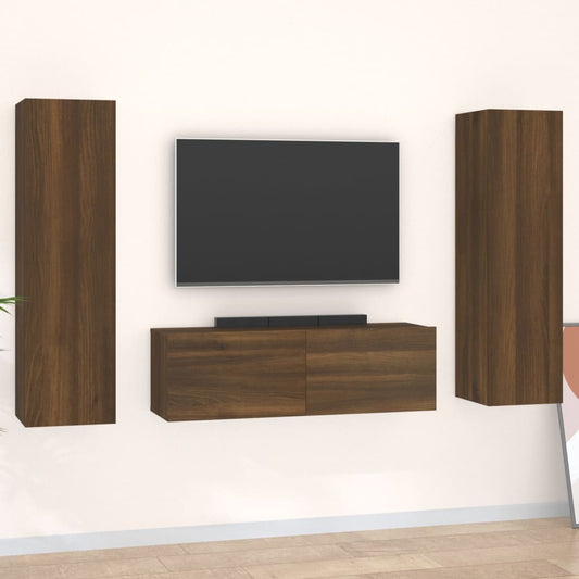 3 Piece TV Cabinet Set Brown Oak Engineered Wood