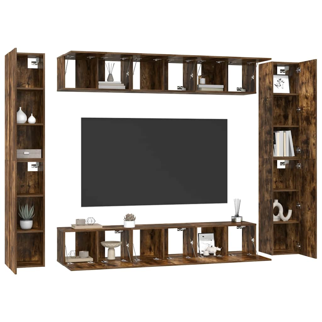 10 Piece TV Cabinet Set Smoked Oak Engineered Wood