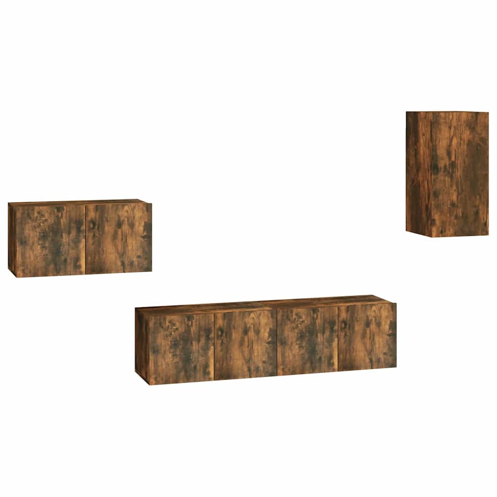 4 Piece TV Cabinet Set Smoked Oak Engineered Wood