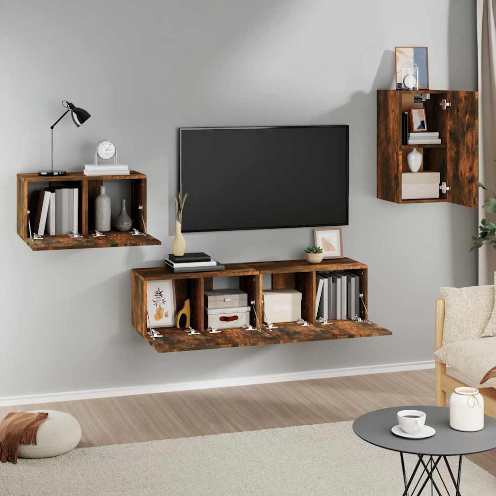 4 Piece TV Cabinet Set Smoked Oak Engineered Wood