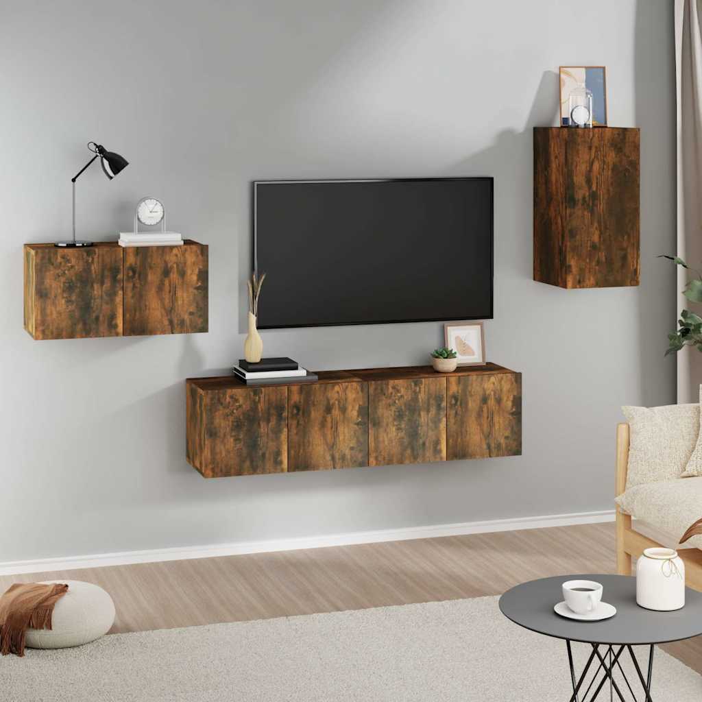4 Piece TV Cabinet Set Smoked Oak Engineered Wood
