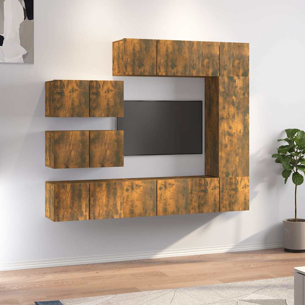 8 Piece TV Cabinet Set Smoked Oak Engineered Wood