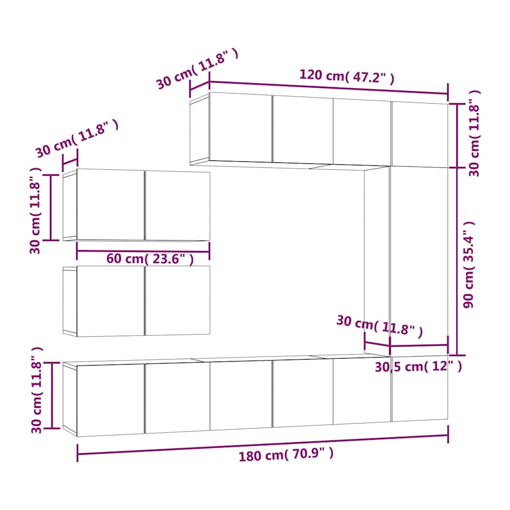 8 Piece TV Cabinet Set Grey Sonoma Engineered Wood