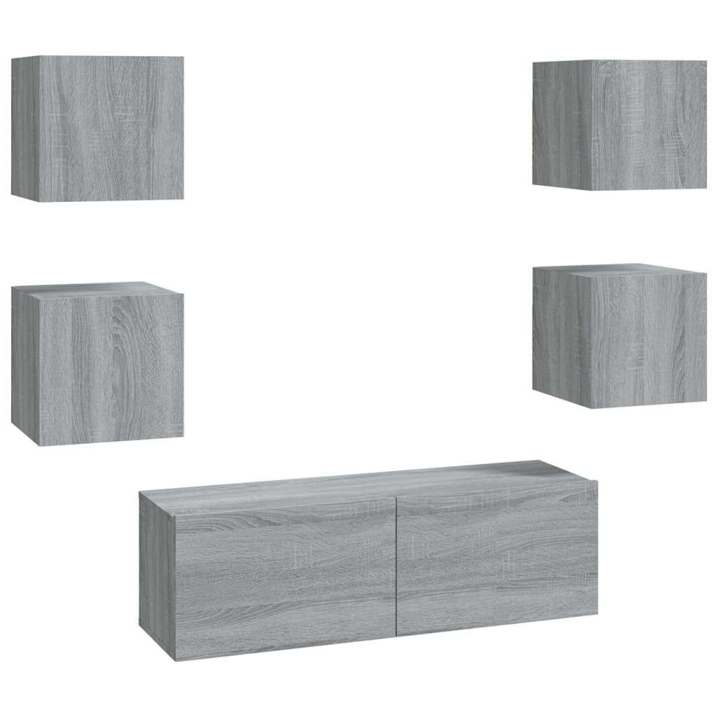 vidaXL Wall-mounted TV Cabinet Set Grey Sonoma Engineered Wood