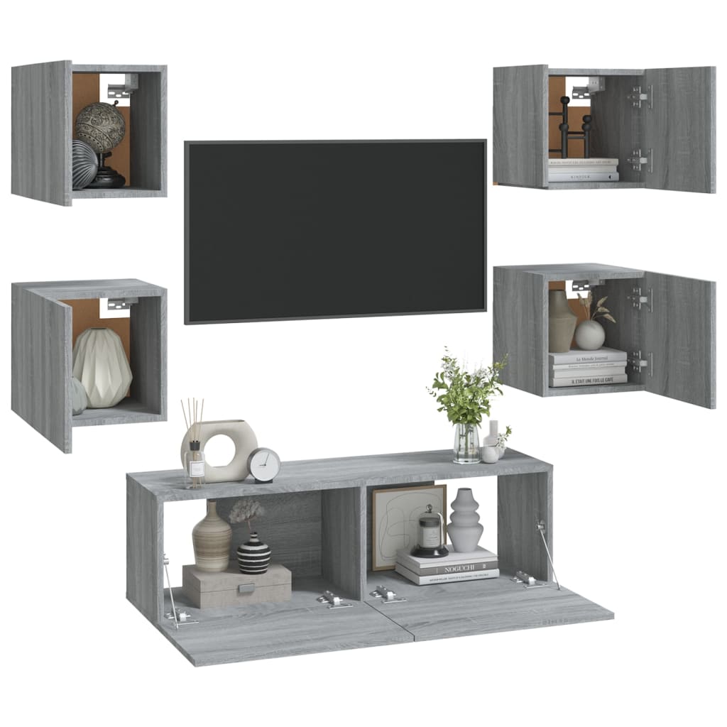 vidaXL Wall-mounted TV Cabinet Set Grey Sonoma Engineered Wood