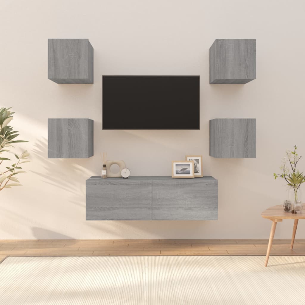 vidaXL Wall-mounted TV Cabinet Set Grey Sonoma Engineered Wood