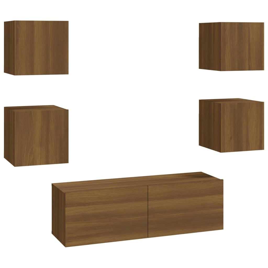 vidaXL Wall-mounted TV Cabinet Set Brown Oak Engineered Wood