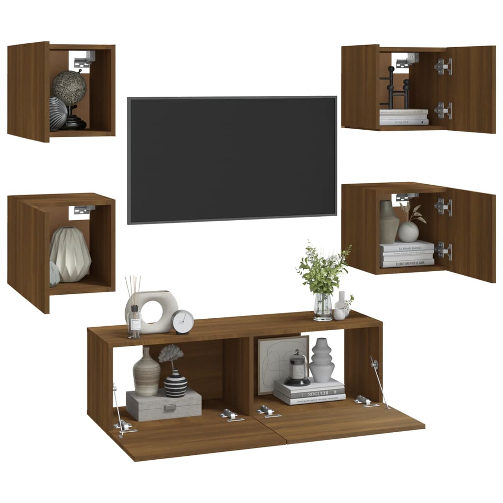 vidaXL Wall-mounted TV Cabinet Set Brown Oak Engineered Wood