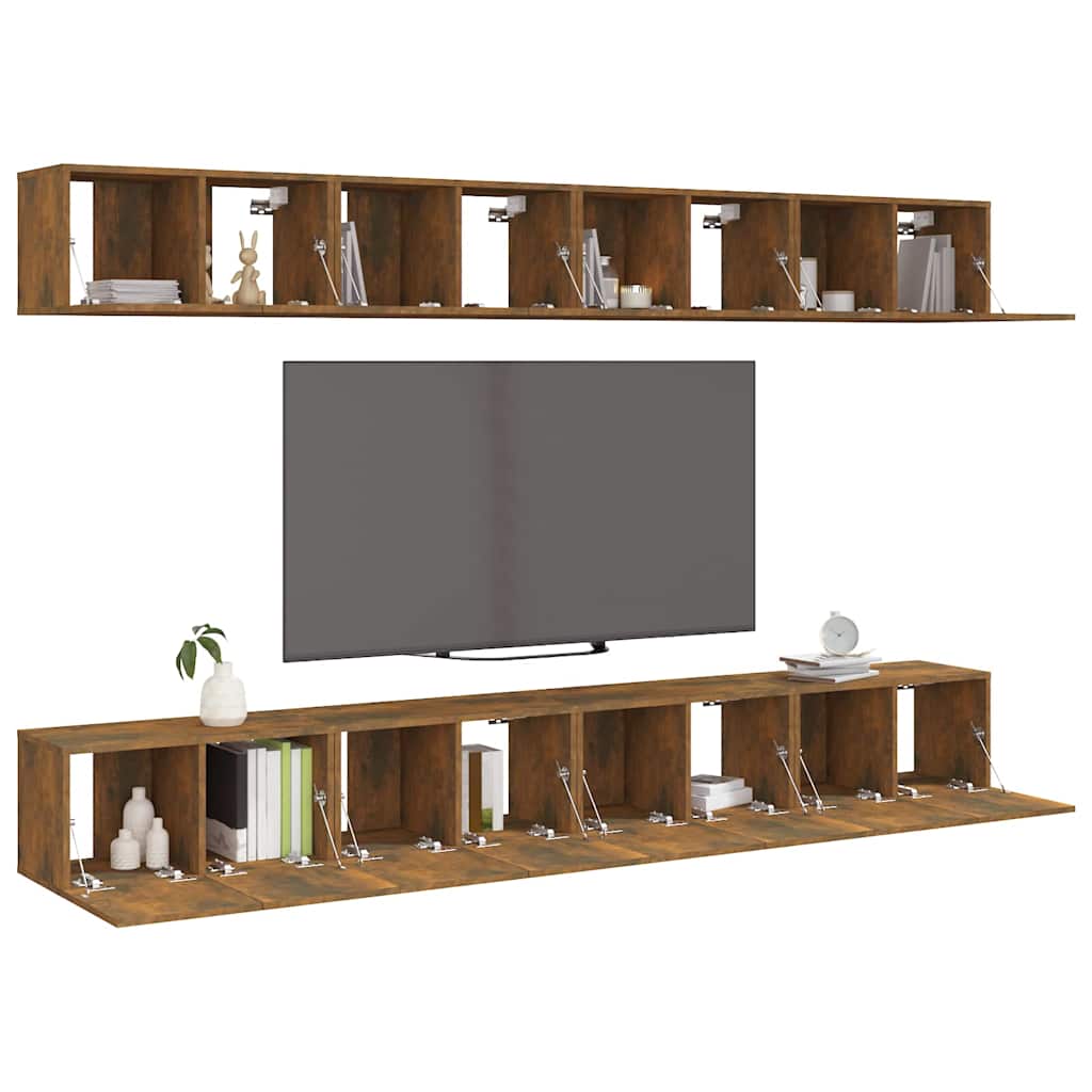 8 Piece Wall-mounted TV Cabinet Set Smoked Oak 60x30x30 cm Engineered Wood