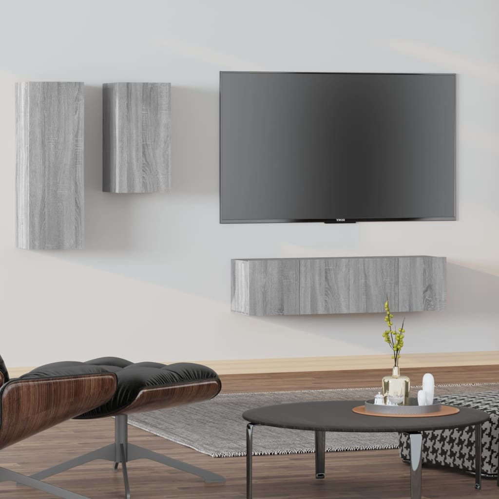 4 Piece TV Cabinet Set Grey Sonoma Engineered Wood