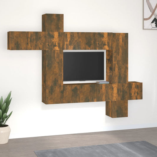 10 Piece TV Cabinet Set Smoked Oak Engineered Wood