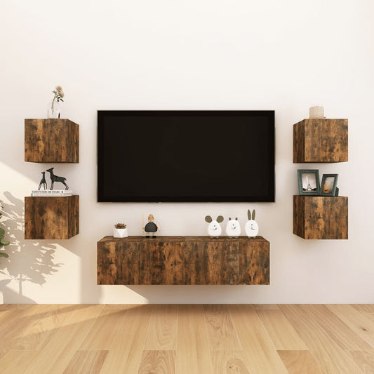 vidaXL Wall-mounted TV Cabinets 8 pcs Smoked Oak 30.5x30x30 cm