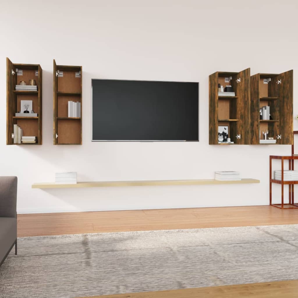 vidaXL TV Cabinets 4 pcs Smoked Oak 30.5x30x90 cm Engineered Wood