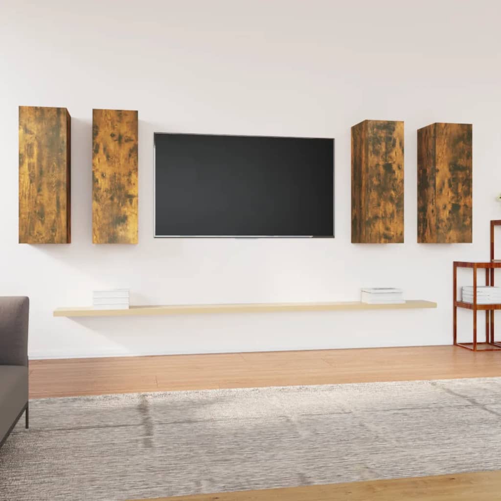 vidaXL TV Cabinets 4 pcs Smoked Oak 30.5x30x90 cm Engineered Wood