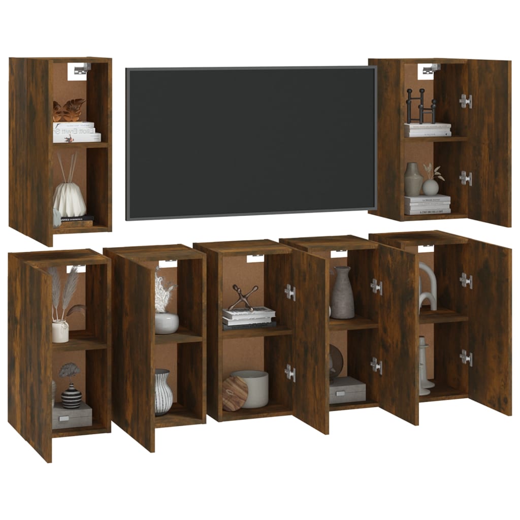 vidaXL TV Cabinets 7 pcs Smoked Oak 30.5x30x60 cm Engineered Wood