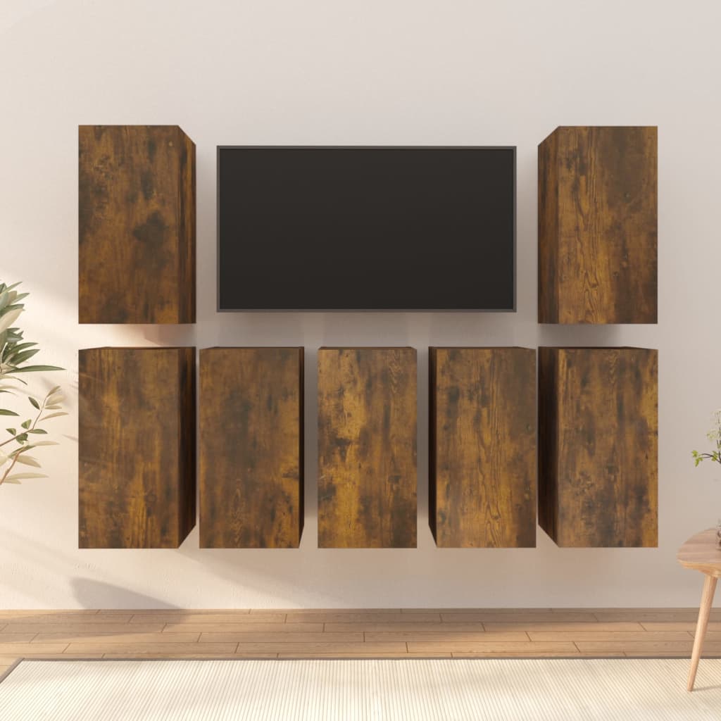 vidaXL TV Cabinets 7 pcs Smoked Oak 30.5x30x60 cm Engineered Wood