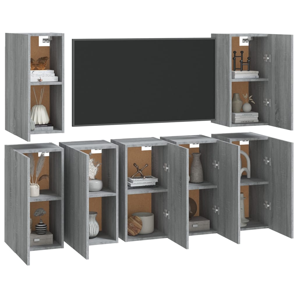 vidaXL TV Cabinets 7 pcs Grey Sonoma 30.5x30x60 cm Engineered Wood