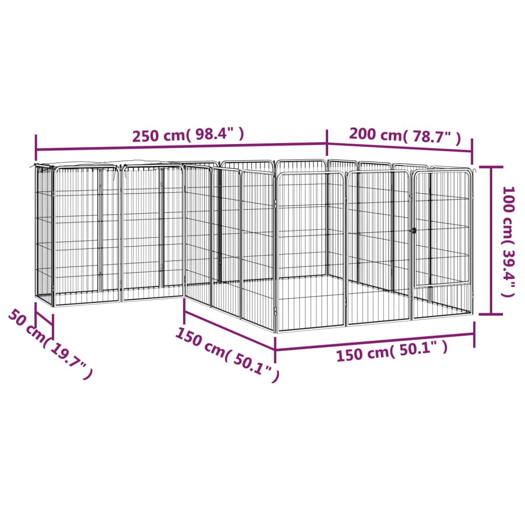 18-Panel Dog Playpen Black 50x100 cm Powder-coated Steel