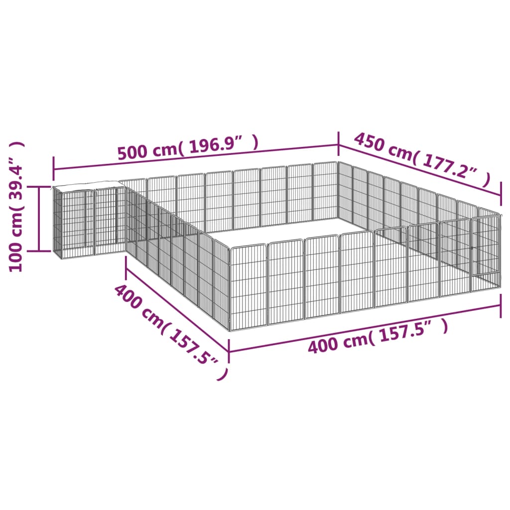 38-Panel Dog Playpen Black 50x100 cm Powder-coated Steel