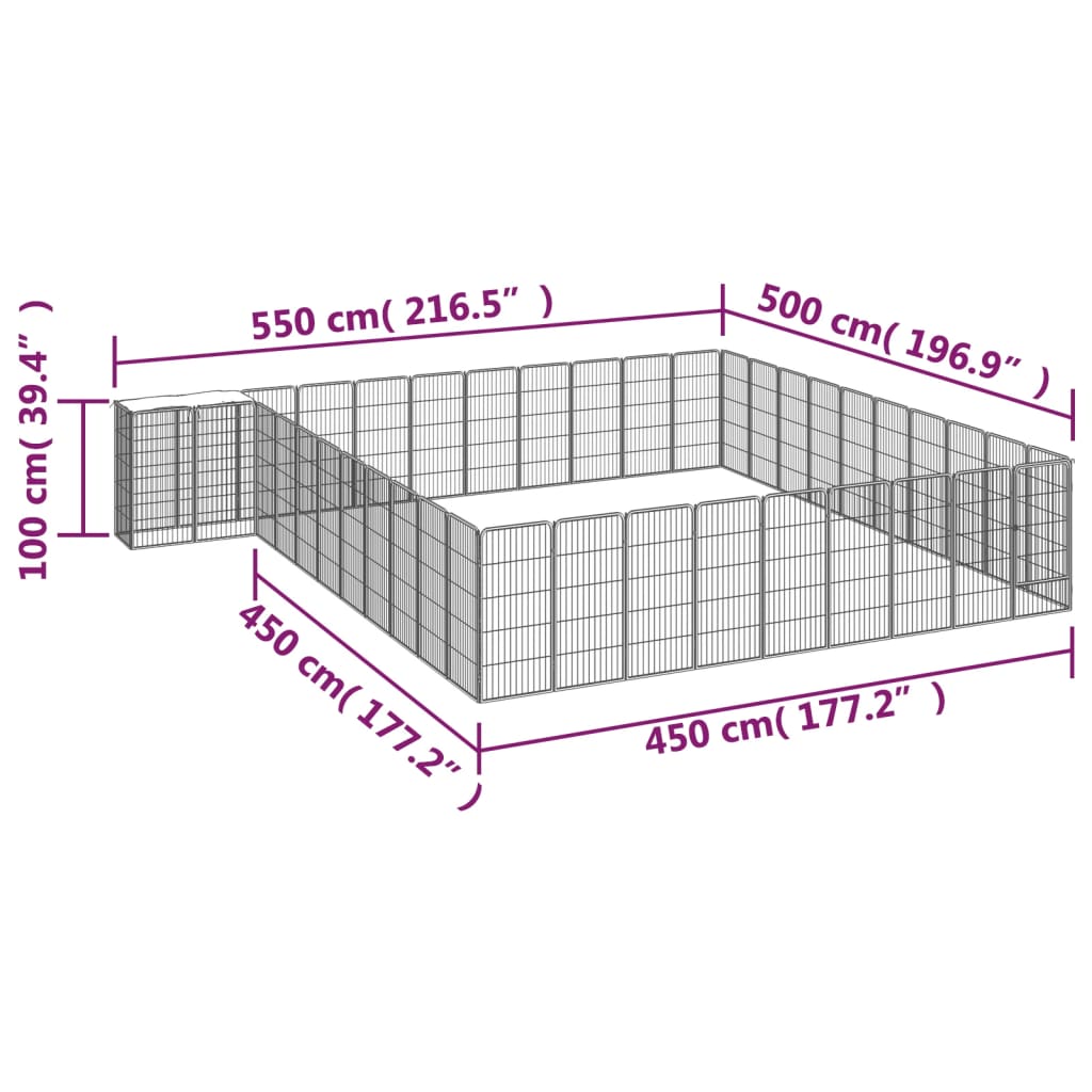 42-Panel Dog Playpen Black 50x100 cm Powder-coated Steel