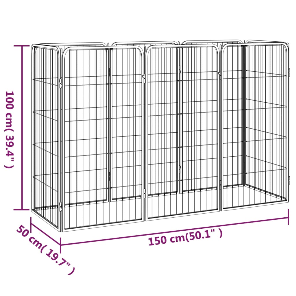 8-Panel Dog Playpen Black 50x100 cm Powder-coated Steel