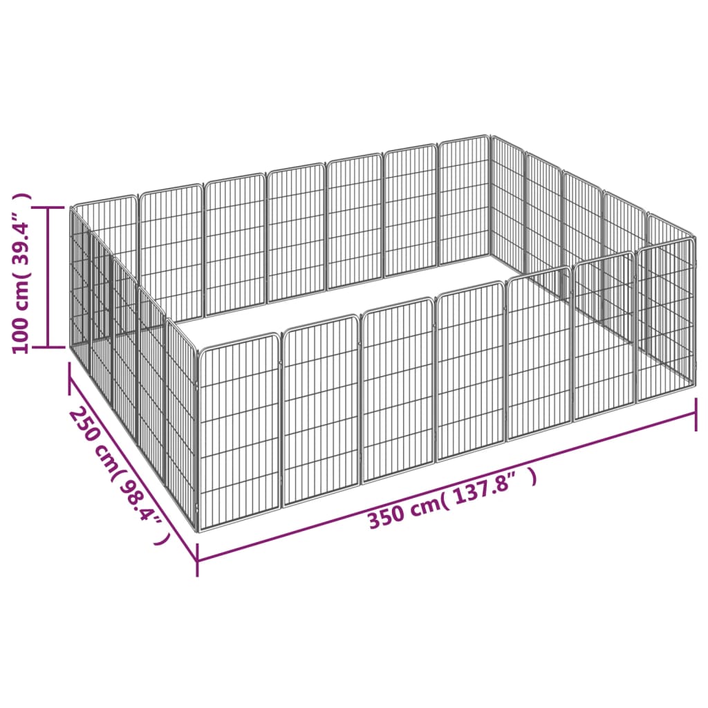 vidaXL 24-Panel Dog Playpen Black 50x100 cm Powder-coated Steel