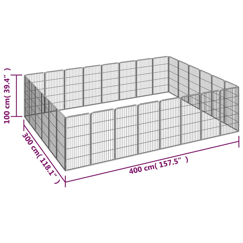 28-Panel Dog Playpen Black 50x100 cm Powder-coated Steel
