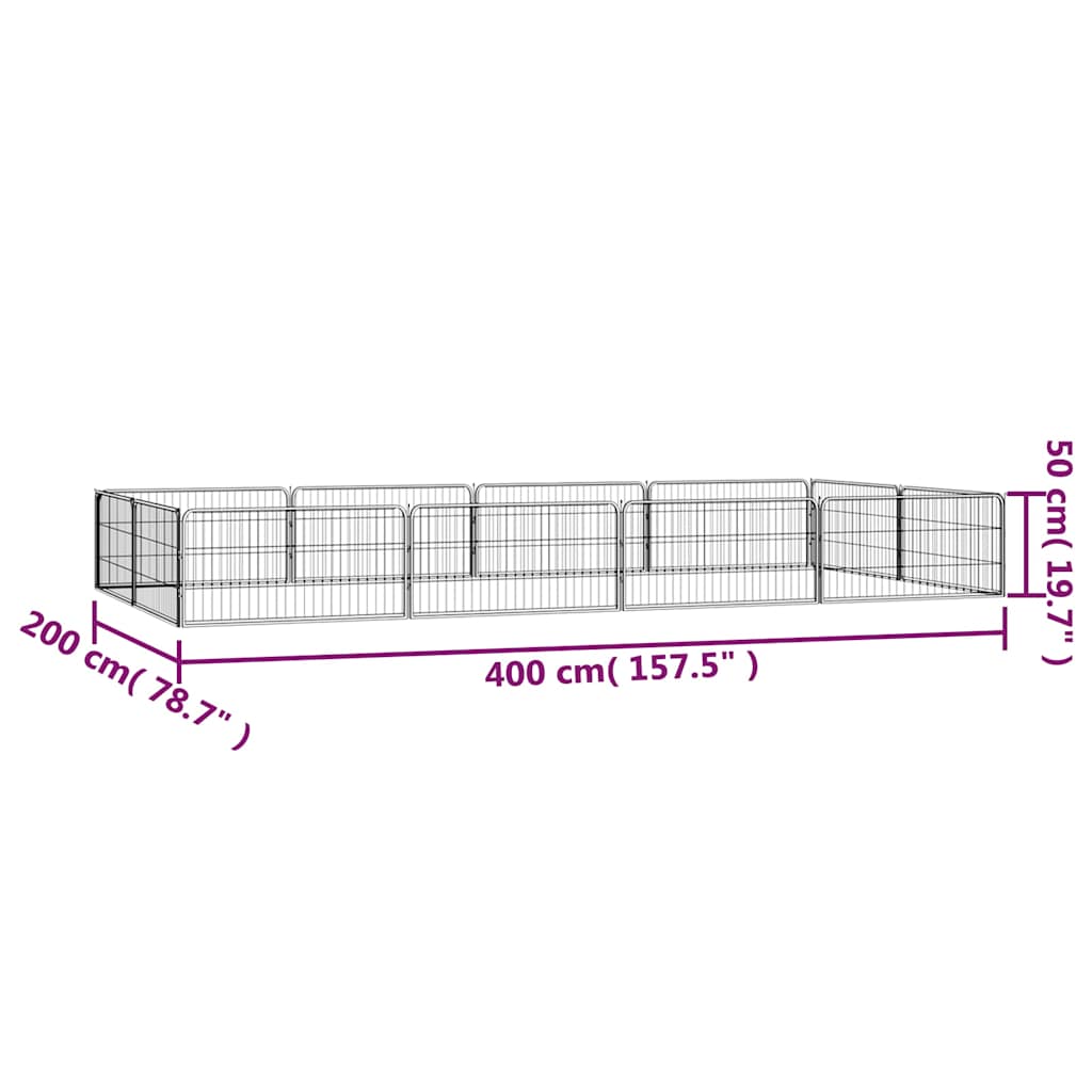 12-Panel Dog Playpen Black 100x50 cm Powder-coated Steel