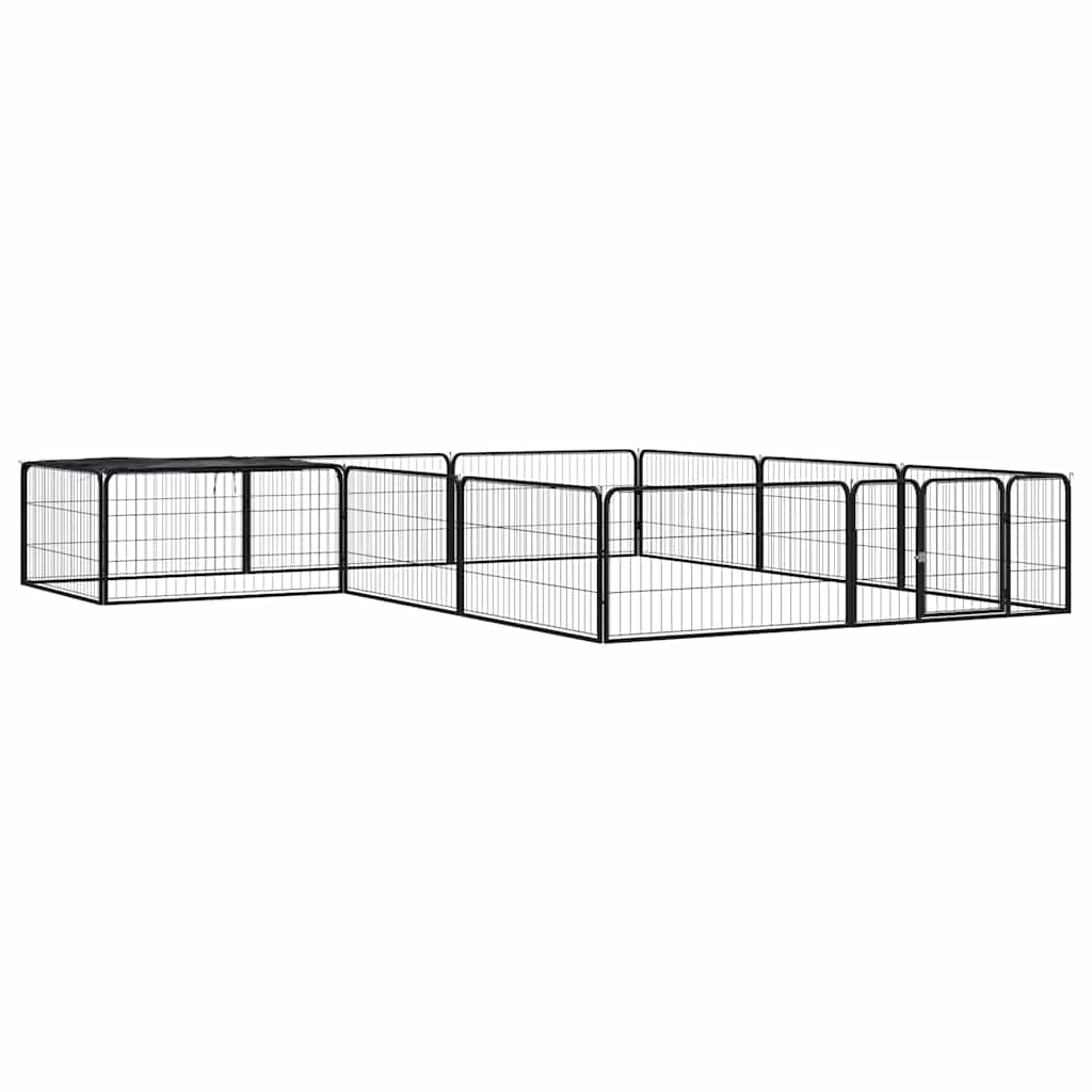 12-Panel Dog Playpen Black 100x50 cm Powder-coated Steel