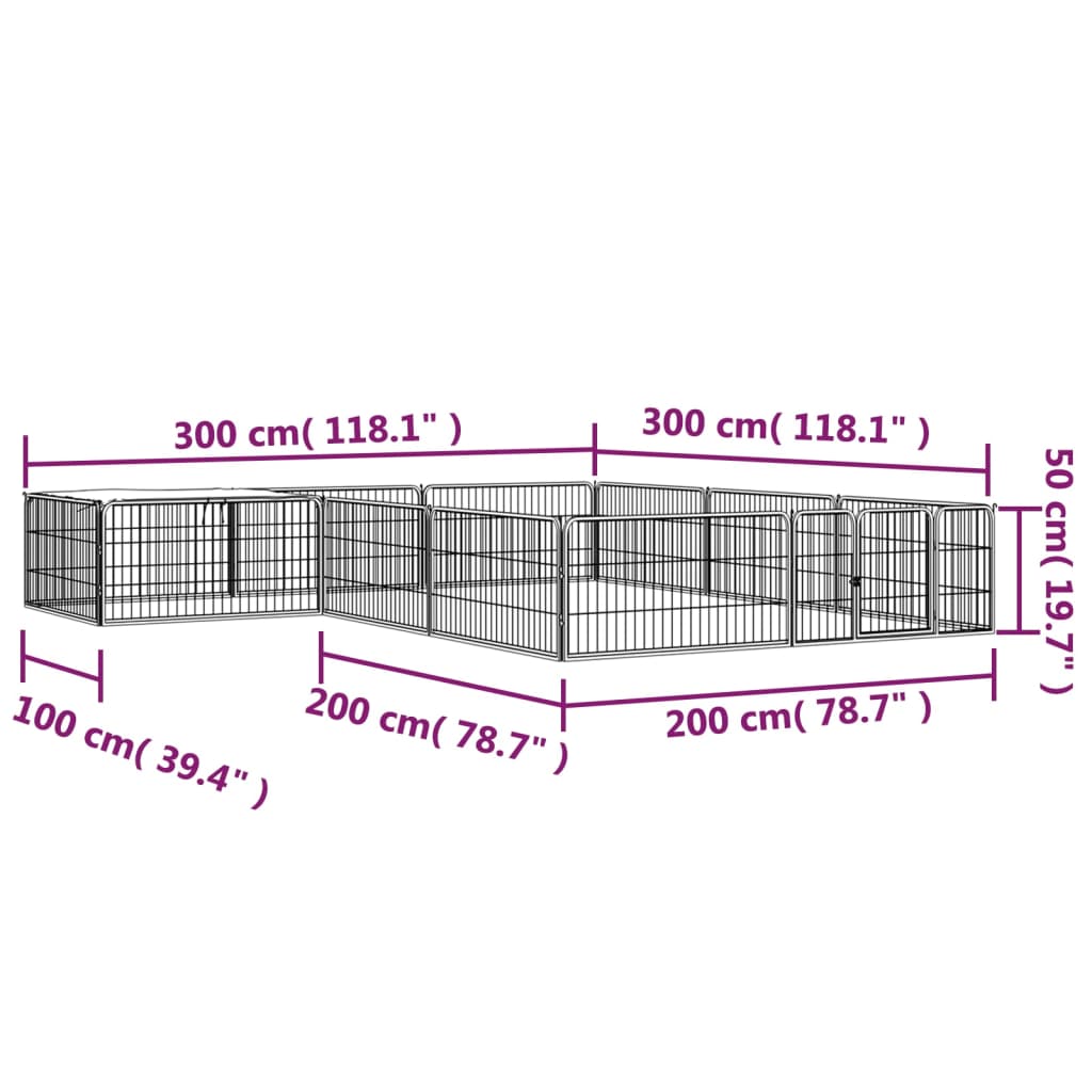 vidaXL 12-Panel Dog Playpen Black 100x50 cm Powder-coated Steel