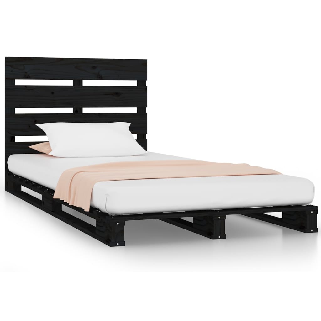 vidaXL Bed Frame without Mattress Black 75x190 cm Small Single Solid Wood Pine