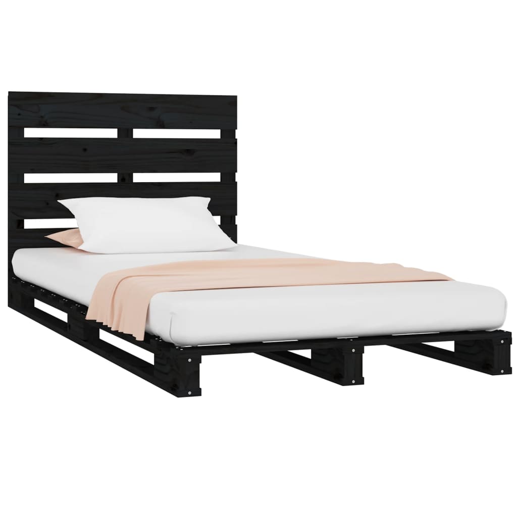 vidaXL Bed Frame without Mattress Black 75x190 cm Small Single Solid Wood Pine