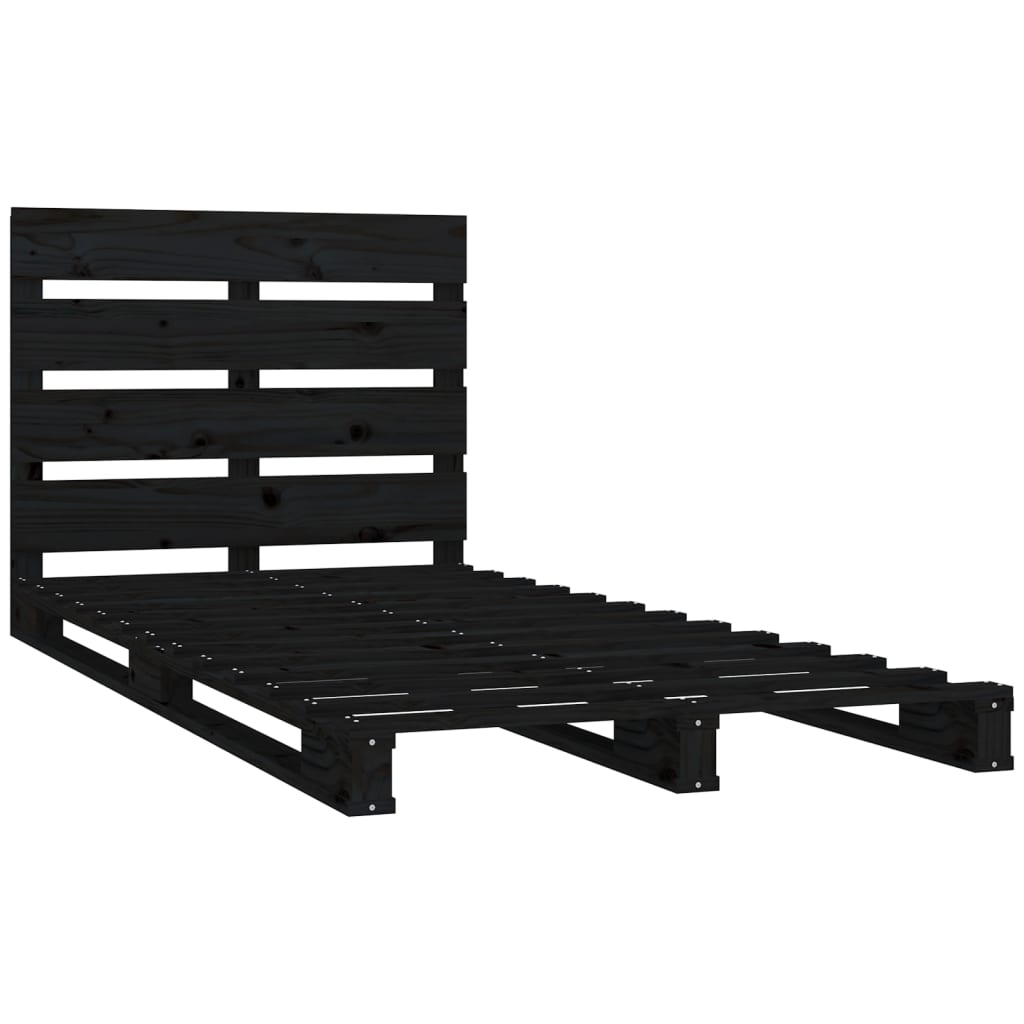 vidaXL Bed Frame without Mattress Black 75x190 cm Small Single Solid Wood Pine